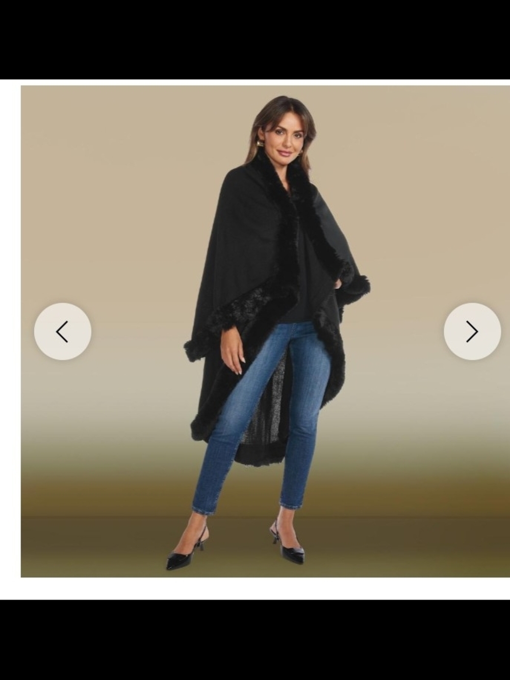 Masseys Black Faux Fur Trim Cape (Plus Size)